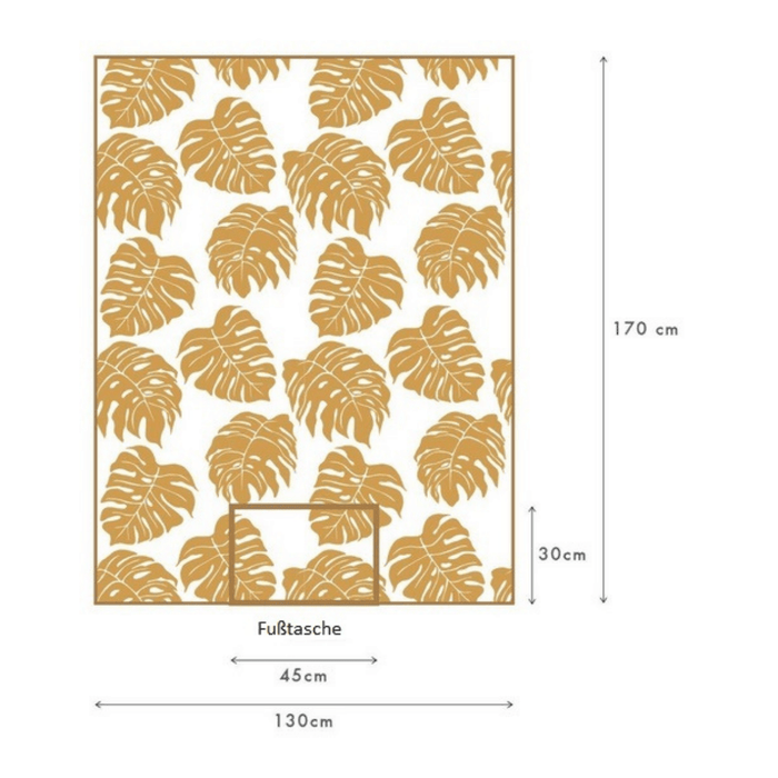 Schöne beige Kuscheldecke mit Monstera Blättern und Tasche für die Füße, Maße: 170 x 130cm