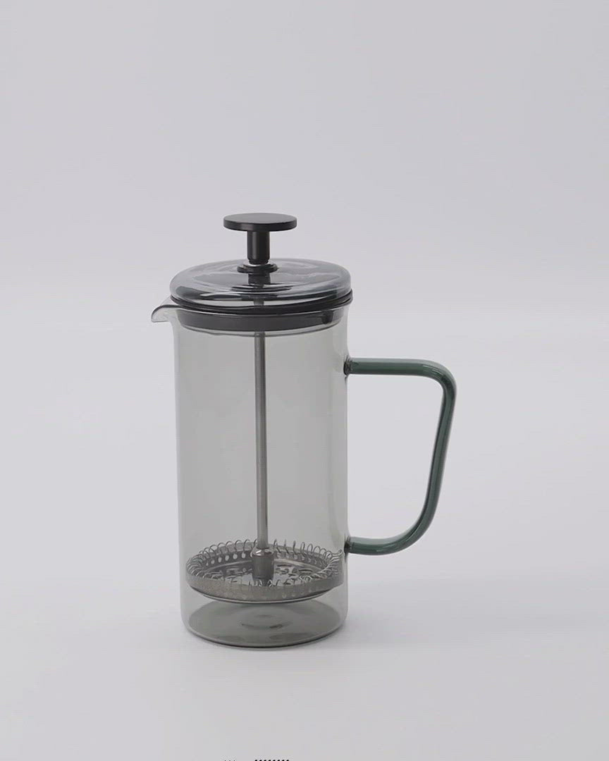 Nuru Mini French Press, Größe: Höhe: 16,5cm Dia: 7cm; Material: Glas, Edelstahl; Farbe: Grau; Volumen: 350ml - Indie & Naía